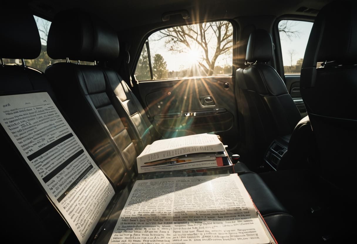 Book in Car, Hyper-Realistic Automotive Still Life