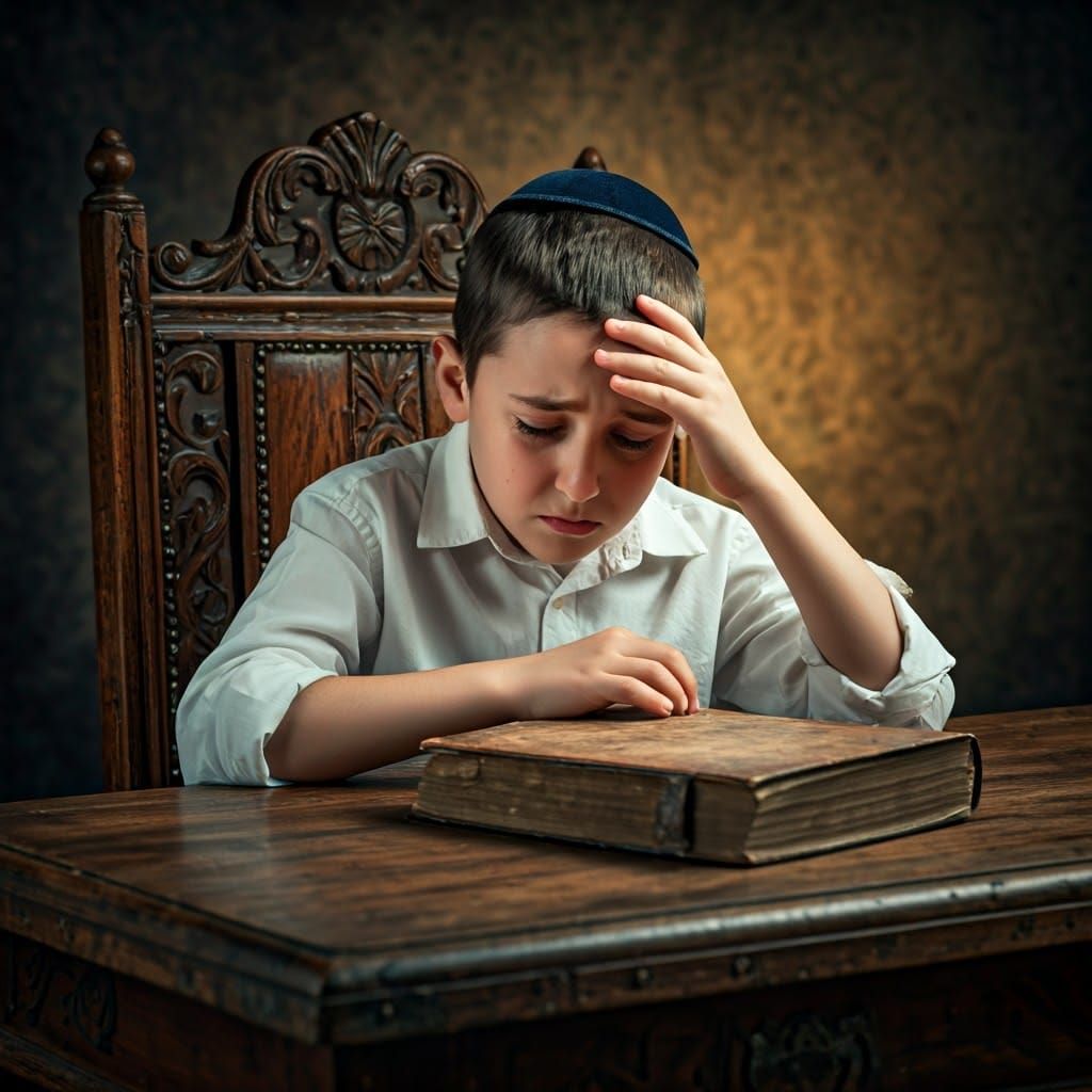 Distressed Boy in Antique Chair, Rembrandt Lighting