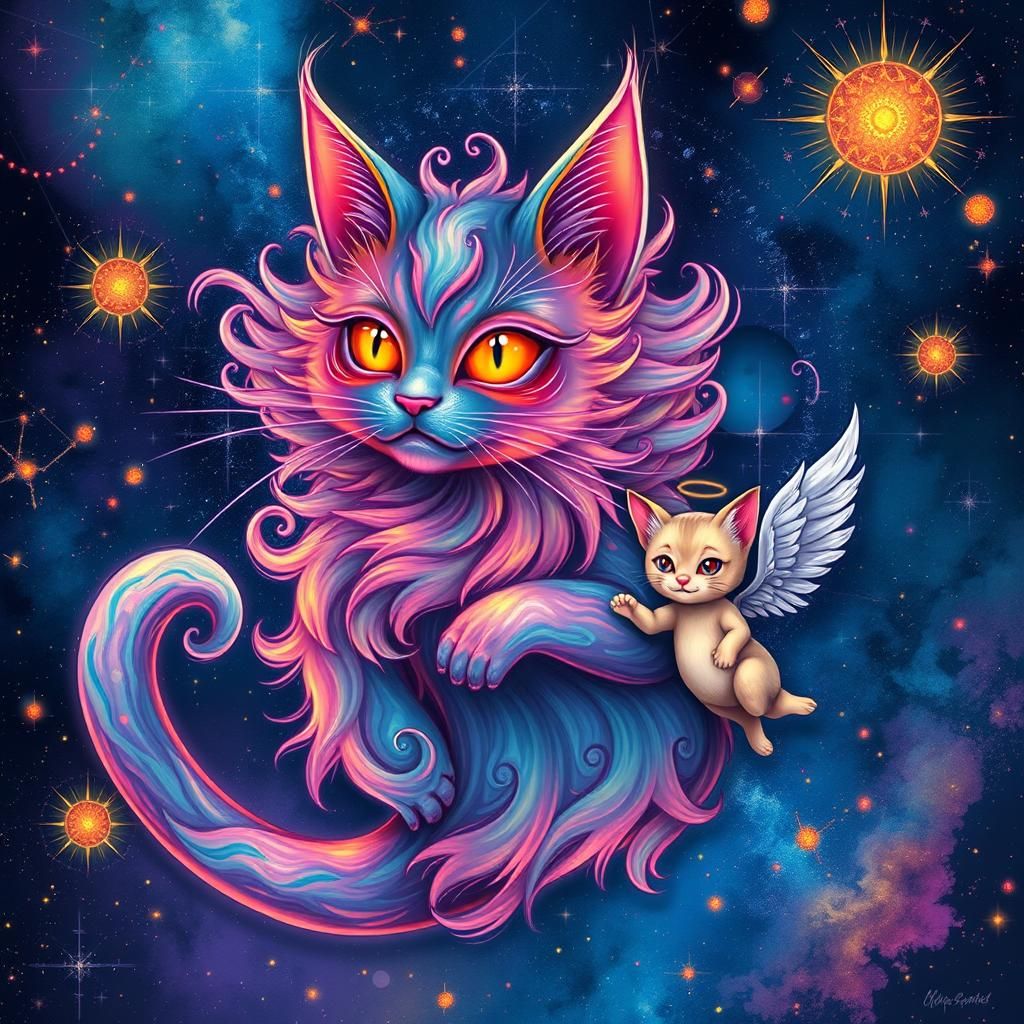 Cosmic Djinn Cat and Angel Lost in Space