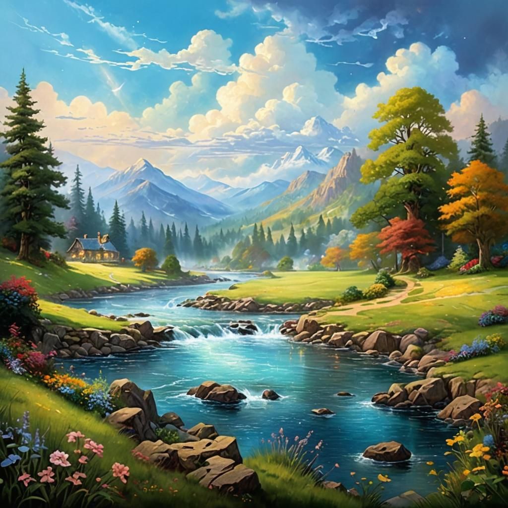 Ethereal Fantasy Landscape in Kinkade Style
