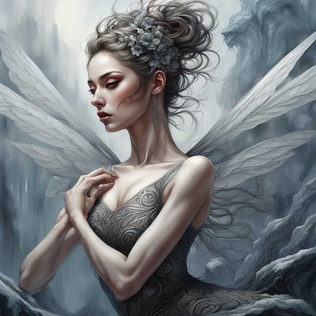 Statuesque Ballerina in Winter Landscape, Dark Fantasy Art