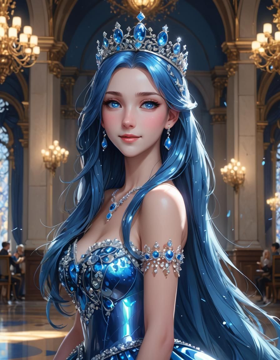 Blue Princess in Grand Hall, Anime Style
