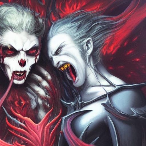 Vampire Devil vs Angel in Expressive Oil Painting