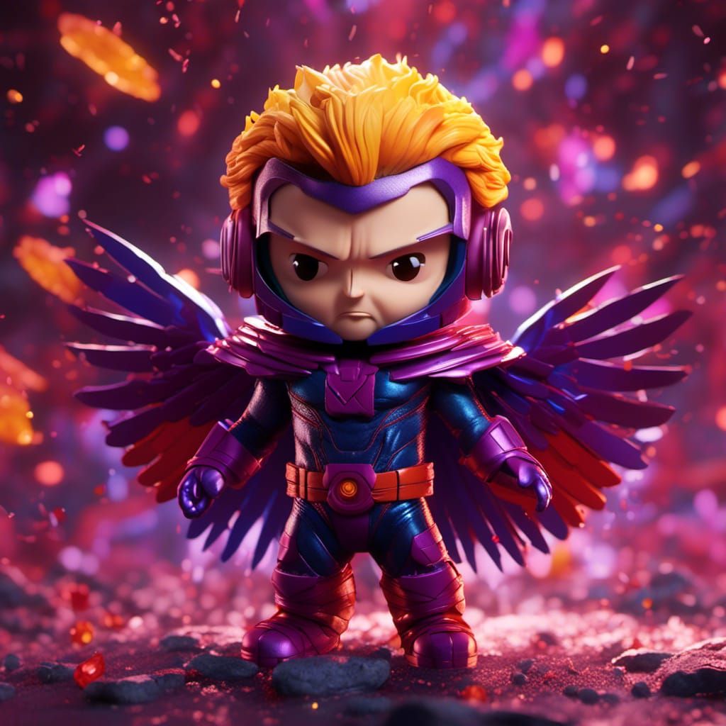 Hyperrealistic Chibi Magneto with Wings, Digital Art