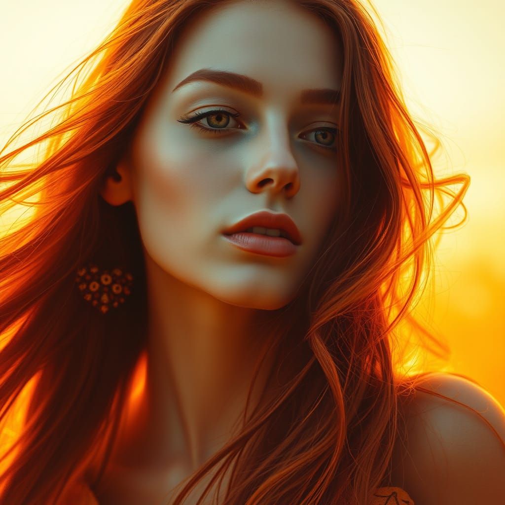 Abstract Woman Portrait in Glowing Ink Art Style