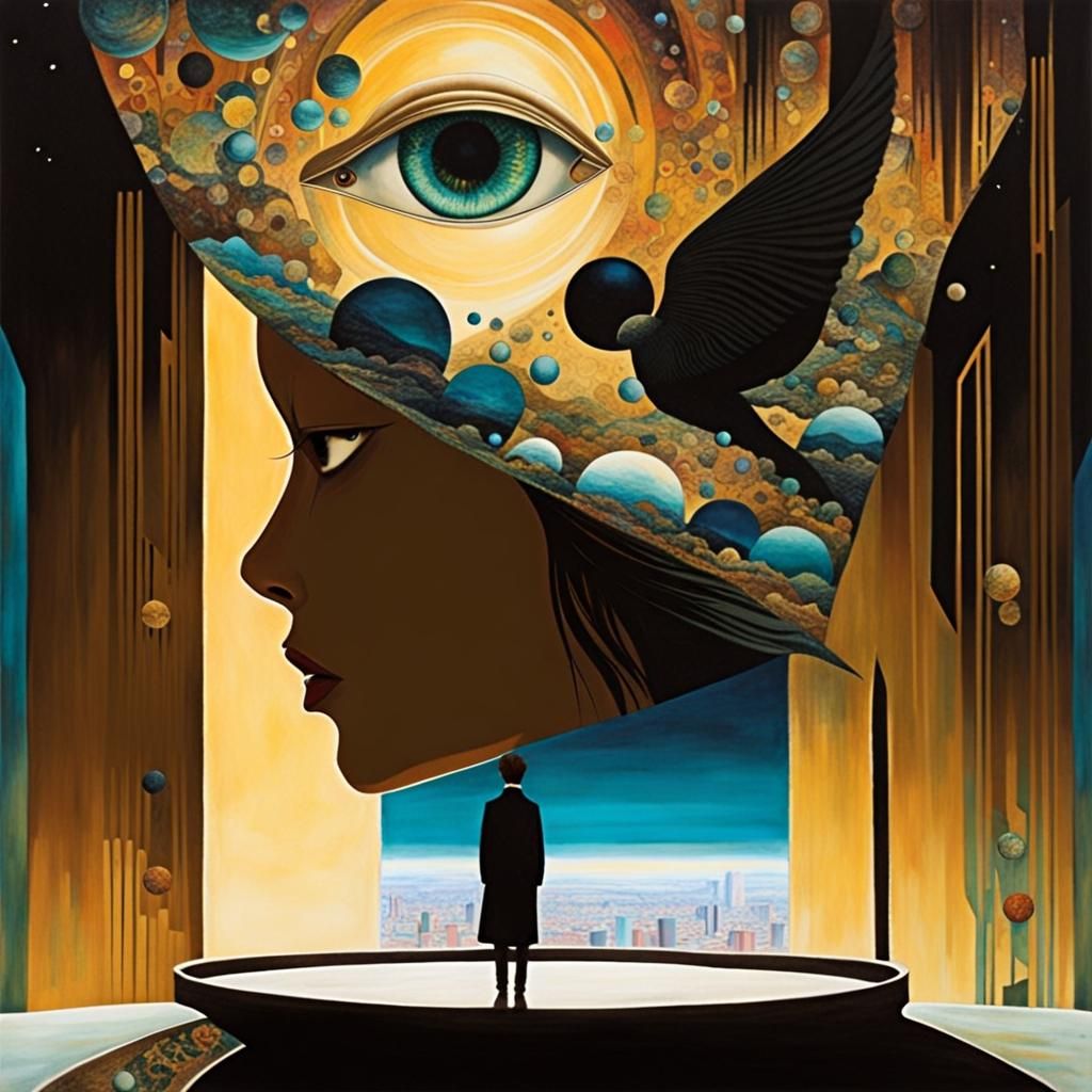 Surreal Dreamscape Anime Scene in Mixed Media Collage