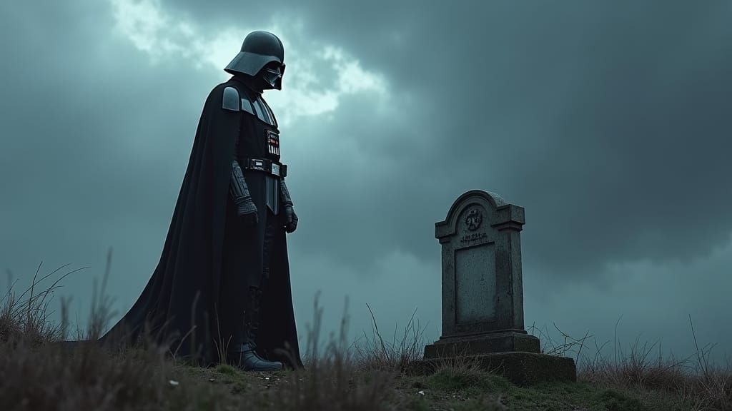 Darth Vader Mourns at a Grave, Gothic Art Style