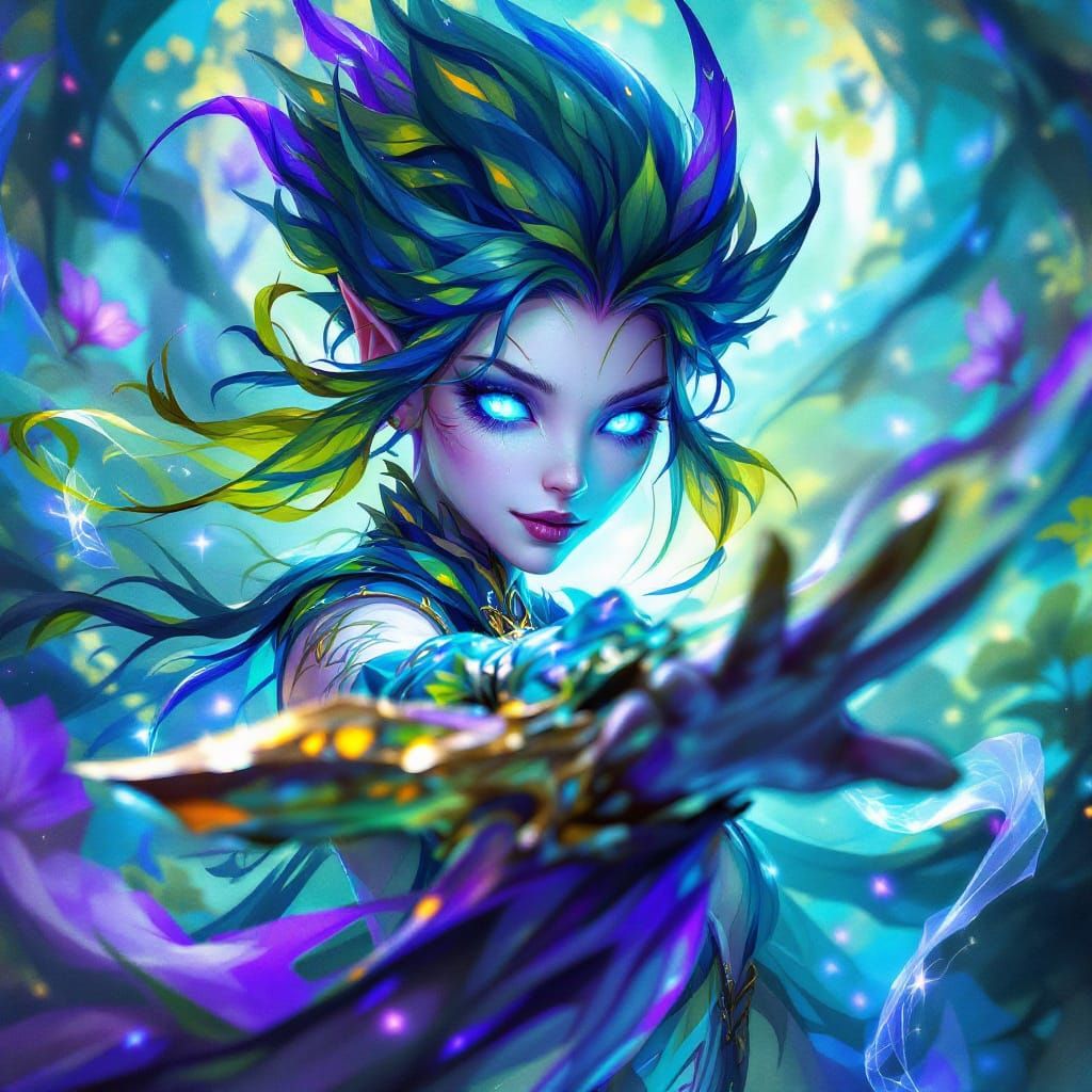 Mystical Sylvari Warrior in Bioluminescent Forest