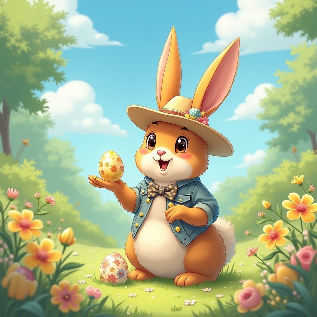 Bunny Delivering Easter Eggs to Delighted Children in Anime ...