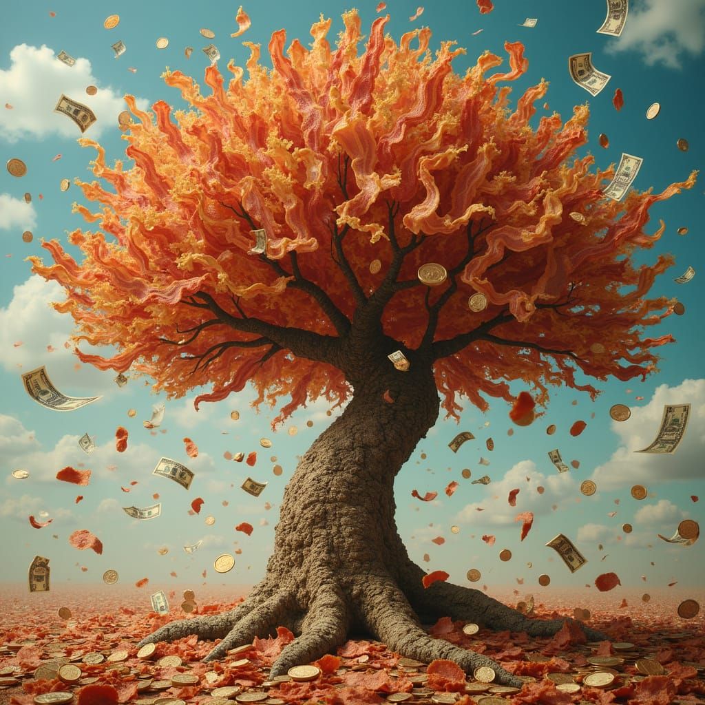 Bacon Money Tree in Dreamlike Surrealist Style