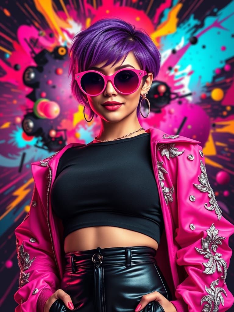 Elegant Woman Embracing Futuristic Style with Bold Accessori...