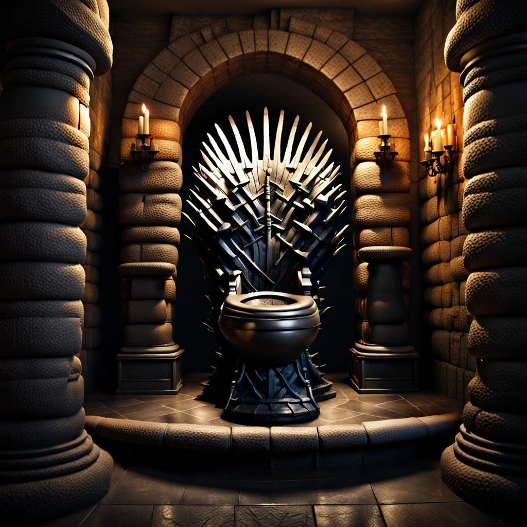 Iron Throne Toilet in Dark Stone Bathroom