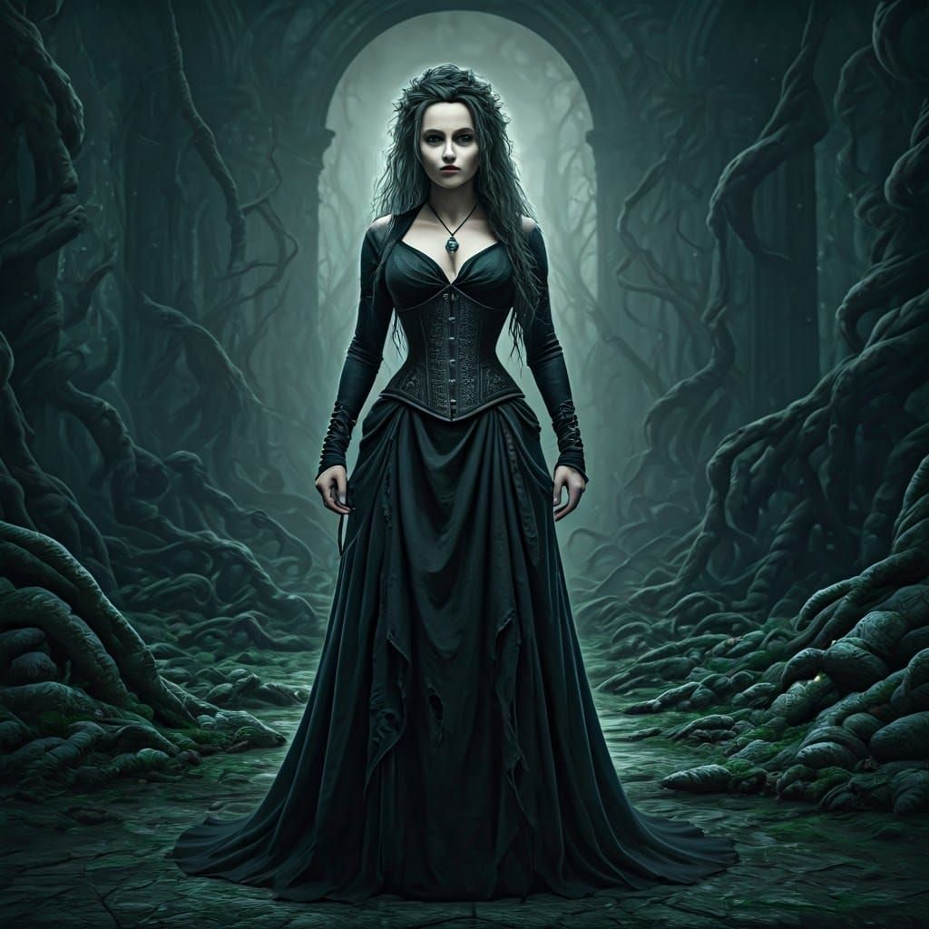 Bellatrix Lestrange in a Tim Burton-esque Style