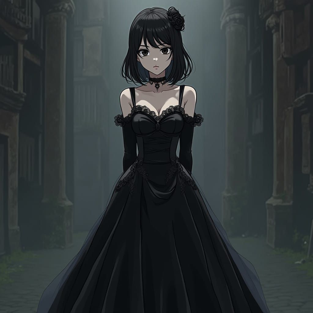Elegant Caretaker in Dark Fantasy Anime Style