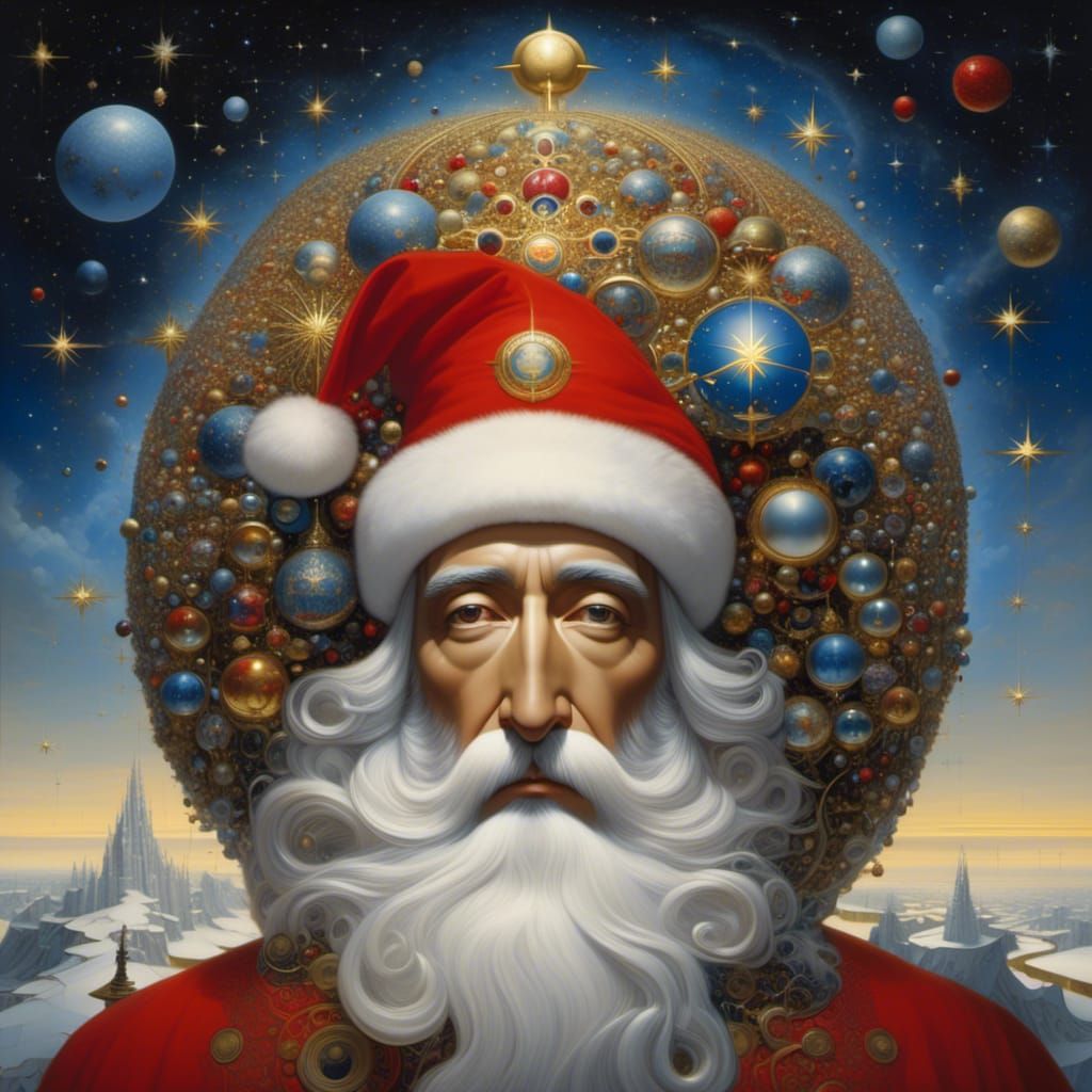 Hyperdetailed Painting Inside Santa's Head with North Star