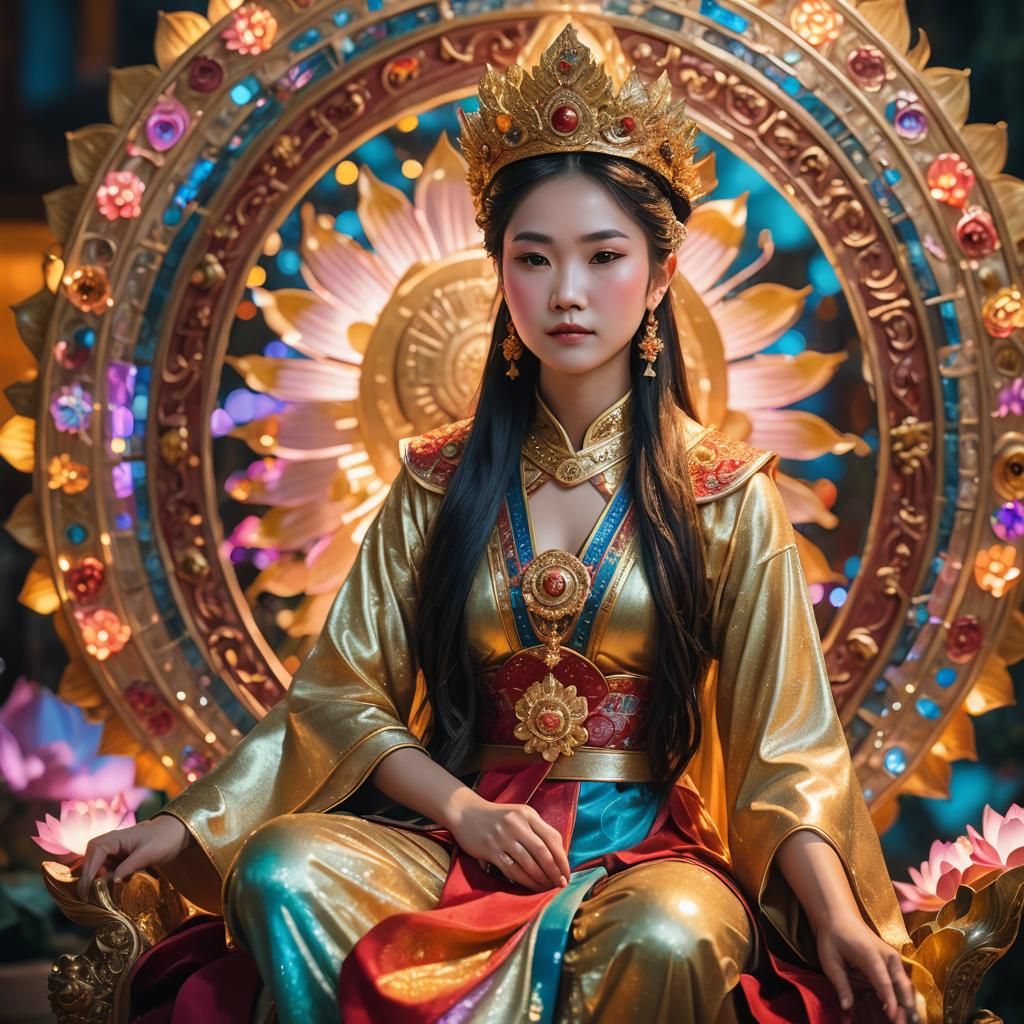 Goddess on Lotus Throne in Radiant Light