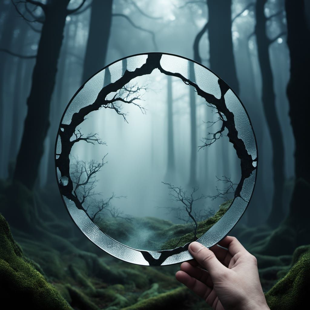 Mystical Portal Mirror in Misty Forest: Fantasy Art