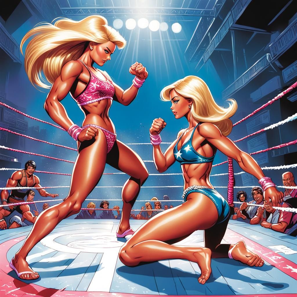 Bikini Wrestling Dolls in Comic Book Style