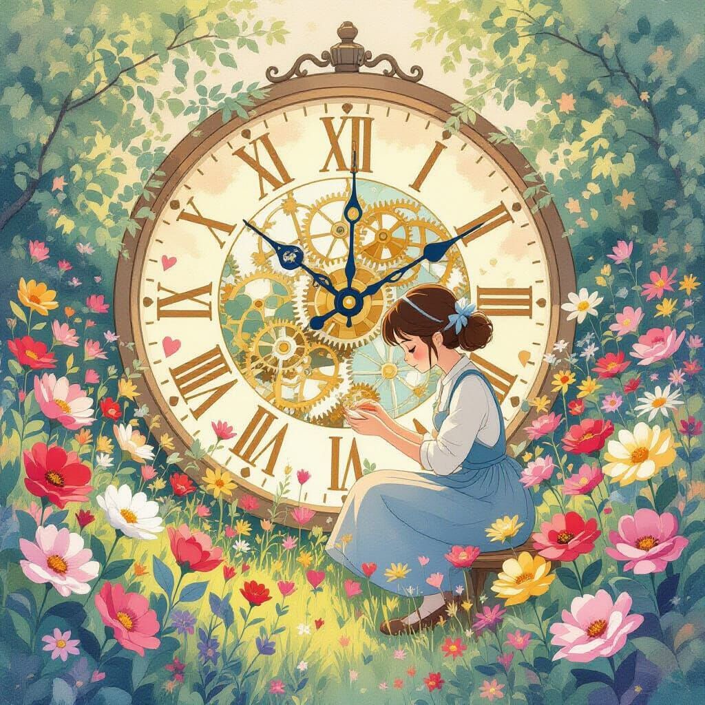 Whimsical Clockmaker's Garden of Time and Memory