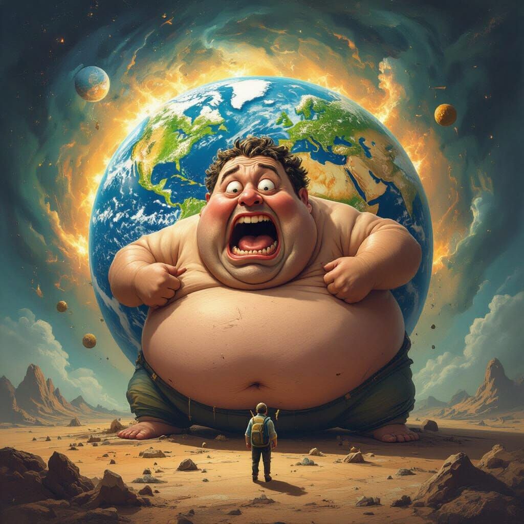 Grotesque Man Attempts To Consume Planet Earth