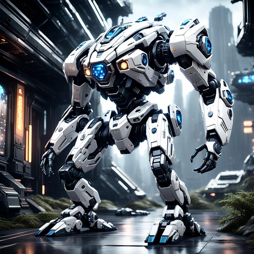 Futuristic White Swan Princess Mecha in Sci-Fi Style