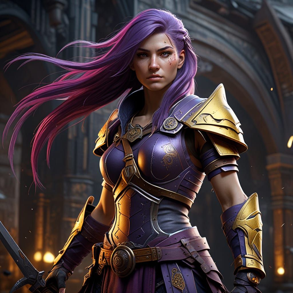 Dark Fantasy Female Warrior in Vibrant Hues, a Masterpiece o...