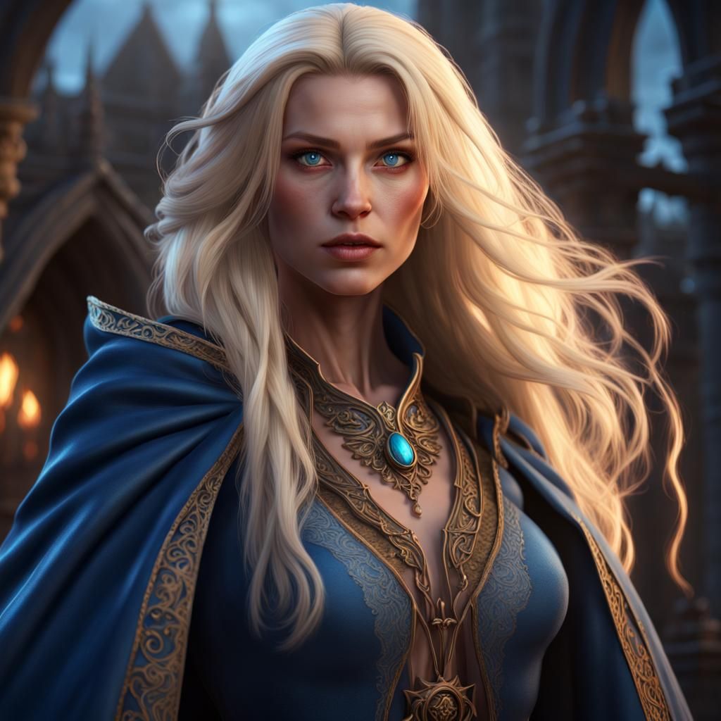 Fantasy Female Mage with Luxurious Cloak