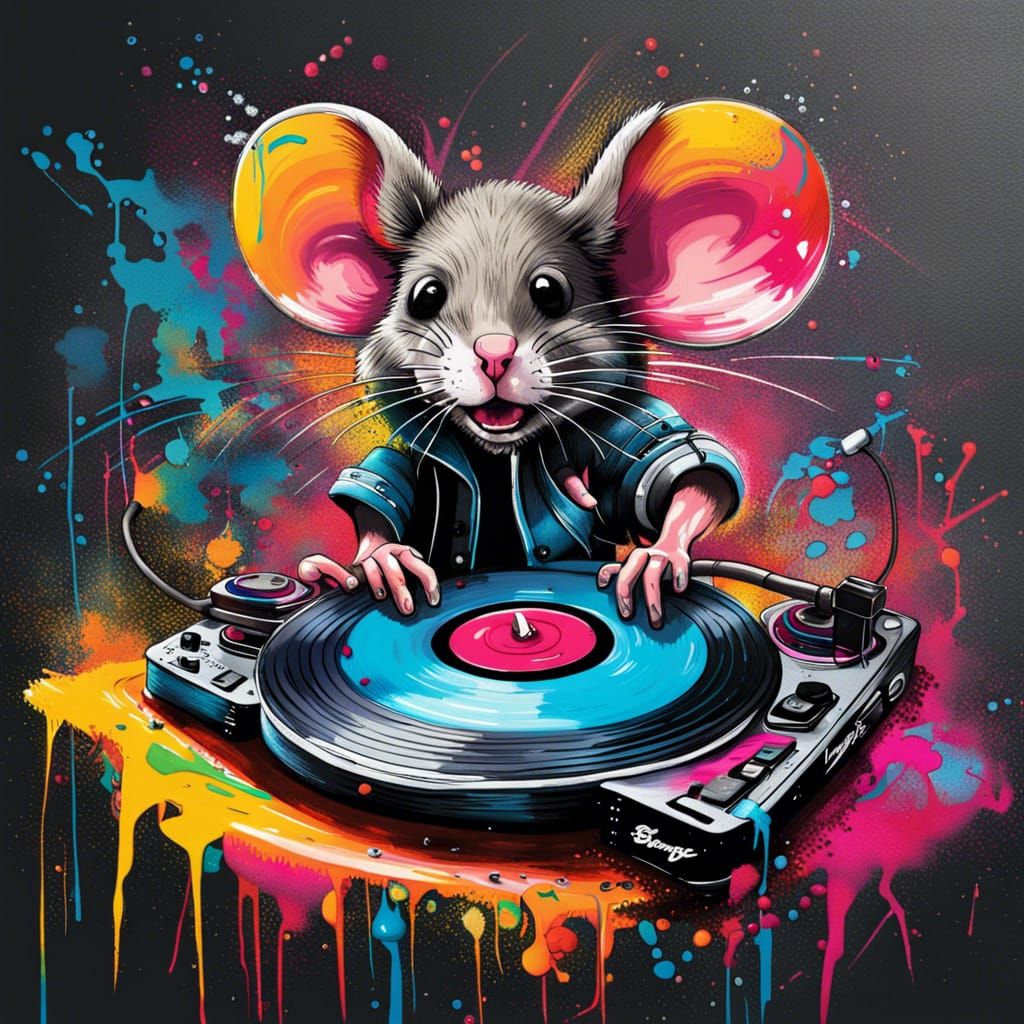 Mouse DJ in Graffiti Street Art Style