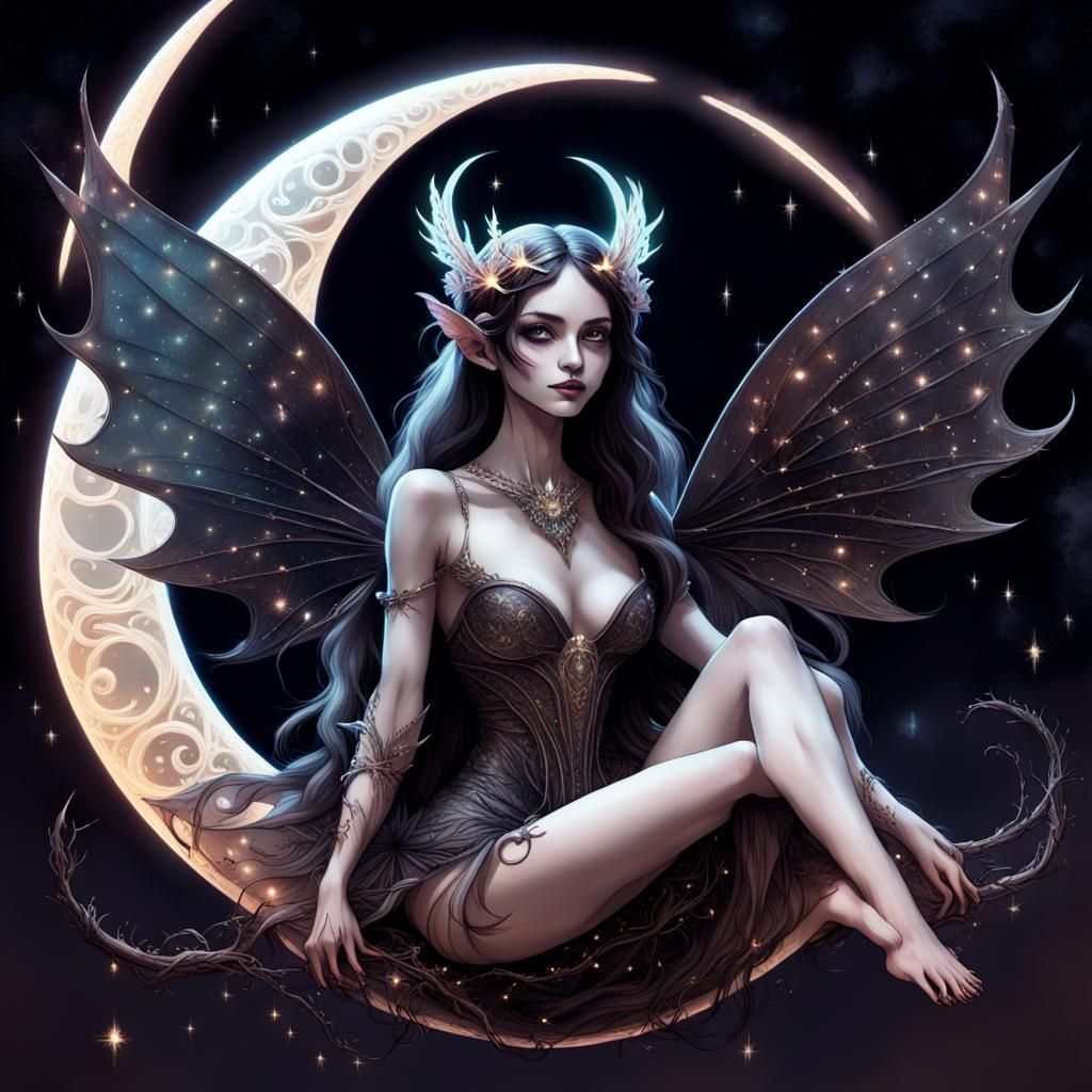 Dark Fairy Queen on Illuminated Moon