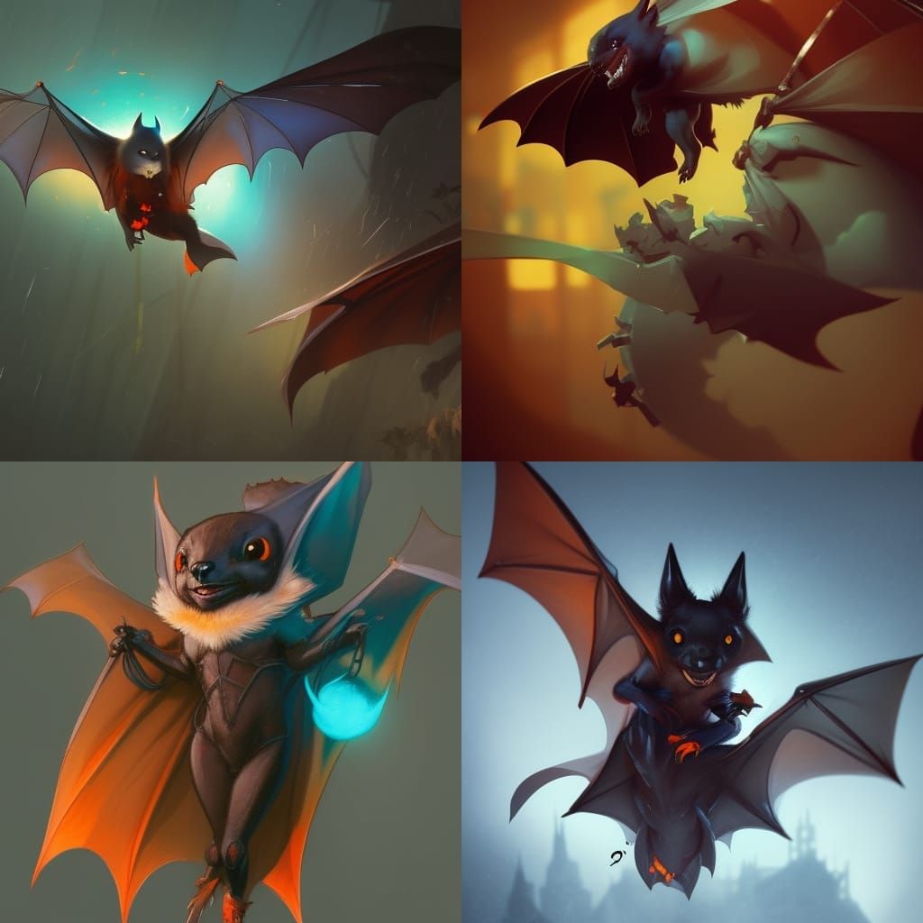 Cute Bat Concept Art in Orange and Teal