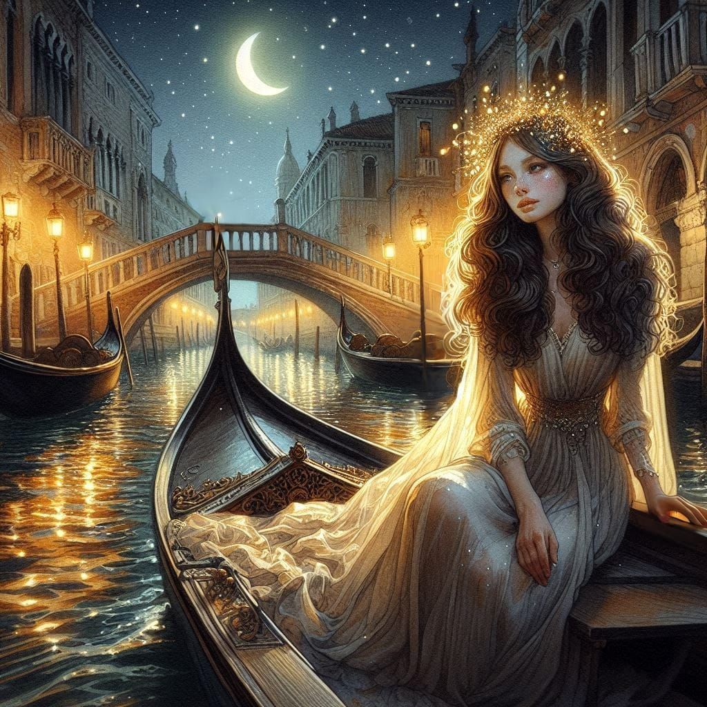 Venice Canal Scene in Milo Manara Watercolor Style