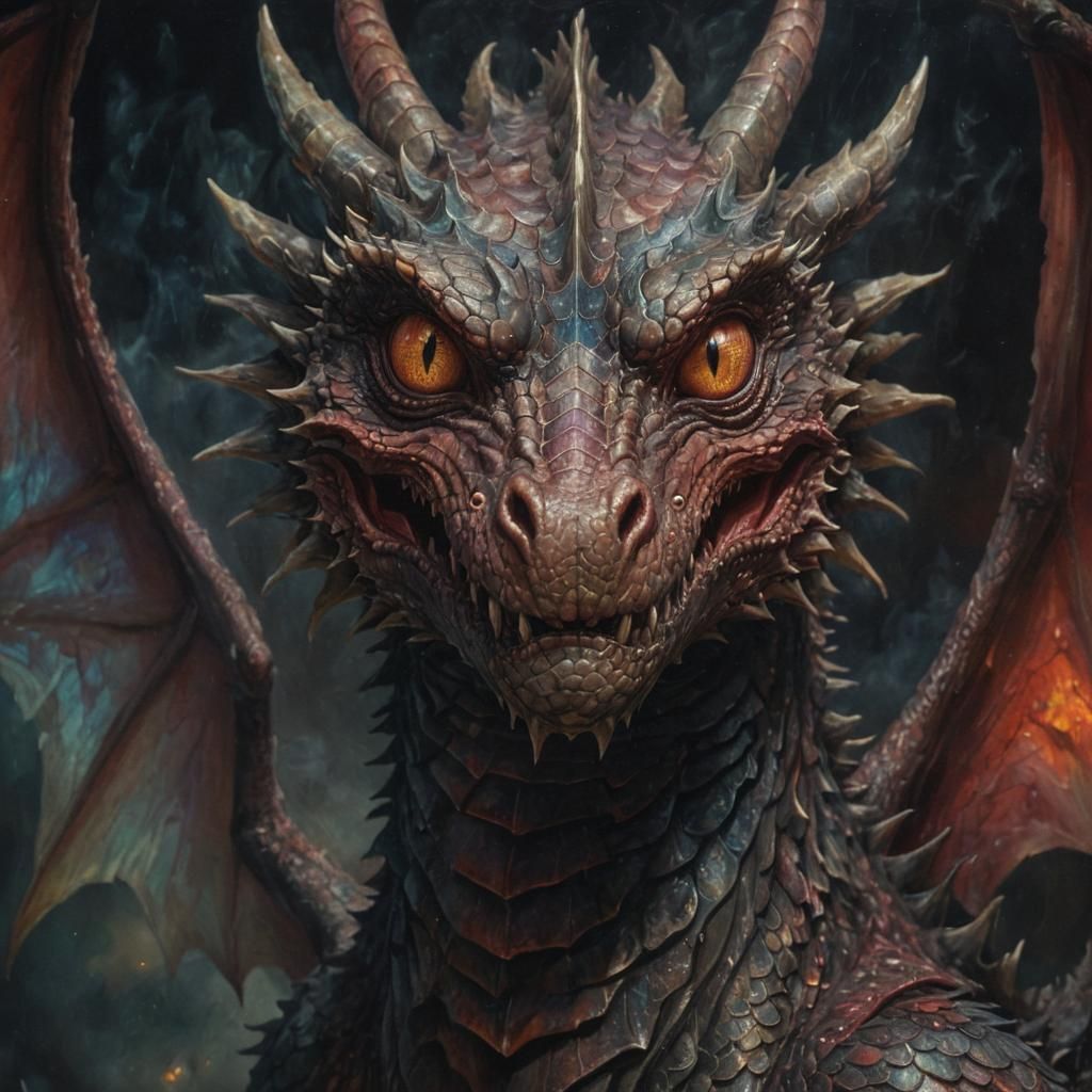 Mystical Dragon in Surrealist Oil Painting