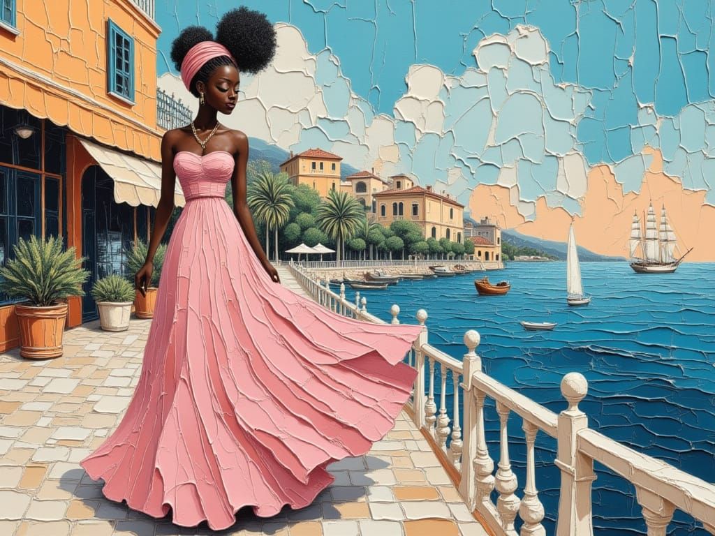 Elegant Woman on the Riviera, Contemporary Figurative Art