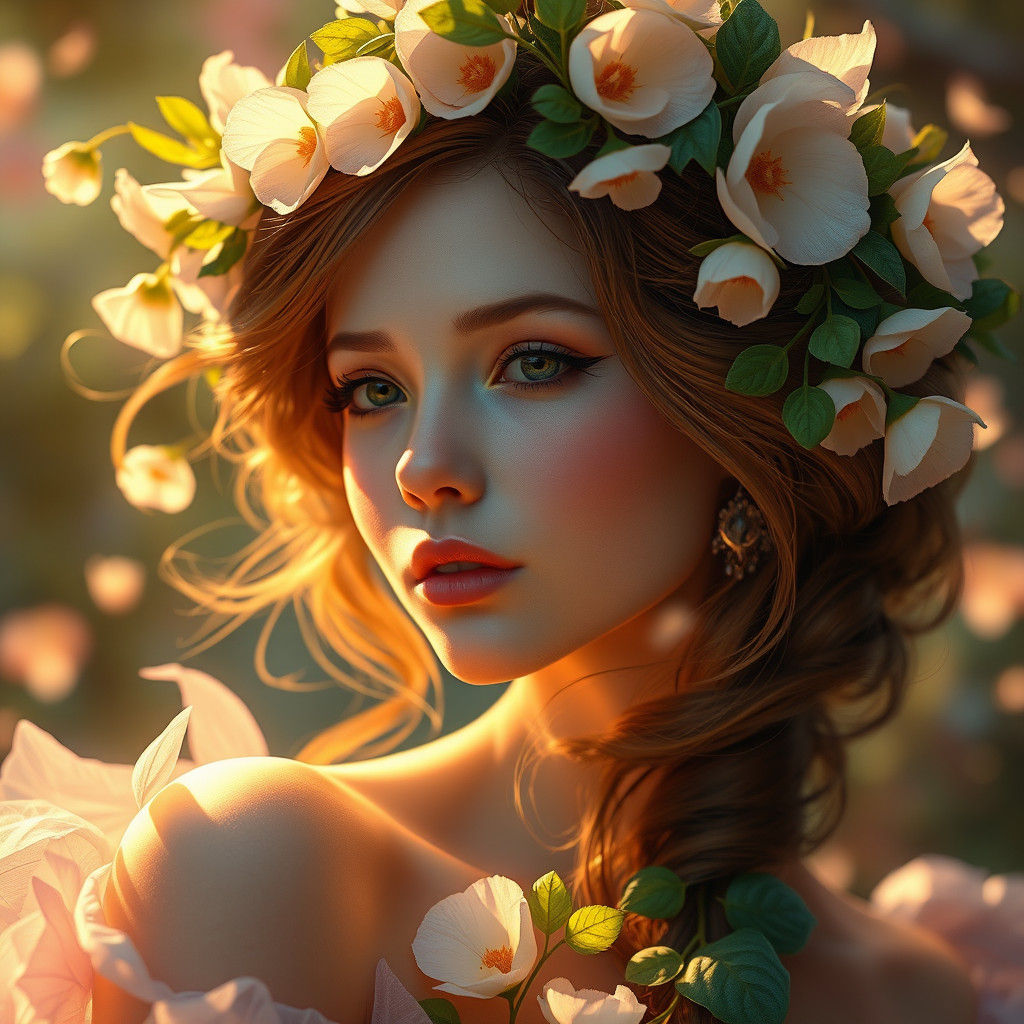 Ethereal Flower Girl Portrait in Volumetric Lighting