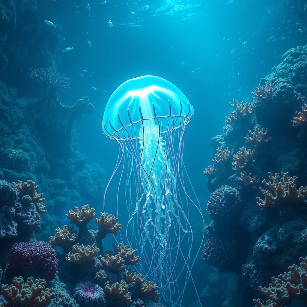 Surreal Bioluminescent Jellyfish Illuminates Alien Coral Ree...