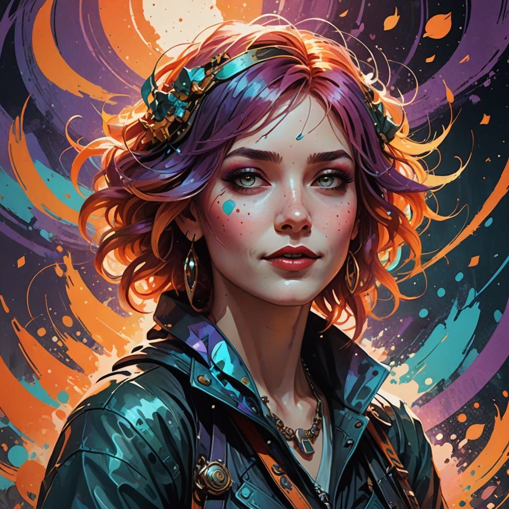 Vibrant Goth Festival Style Portrait in Watercolor