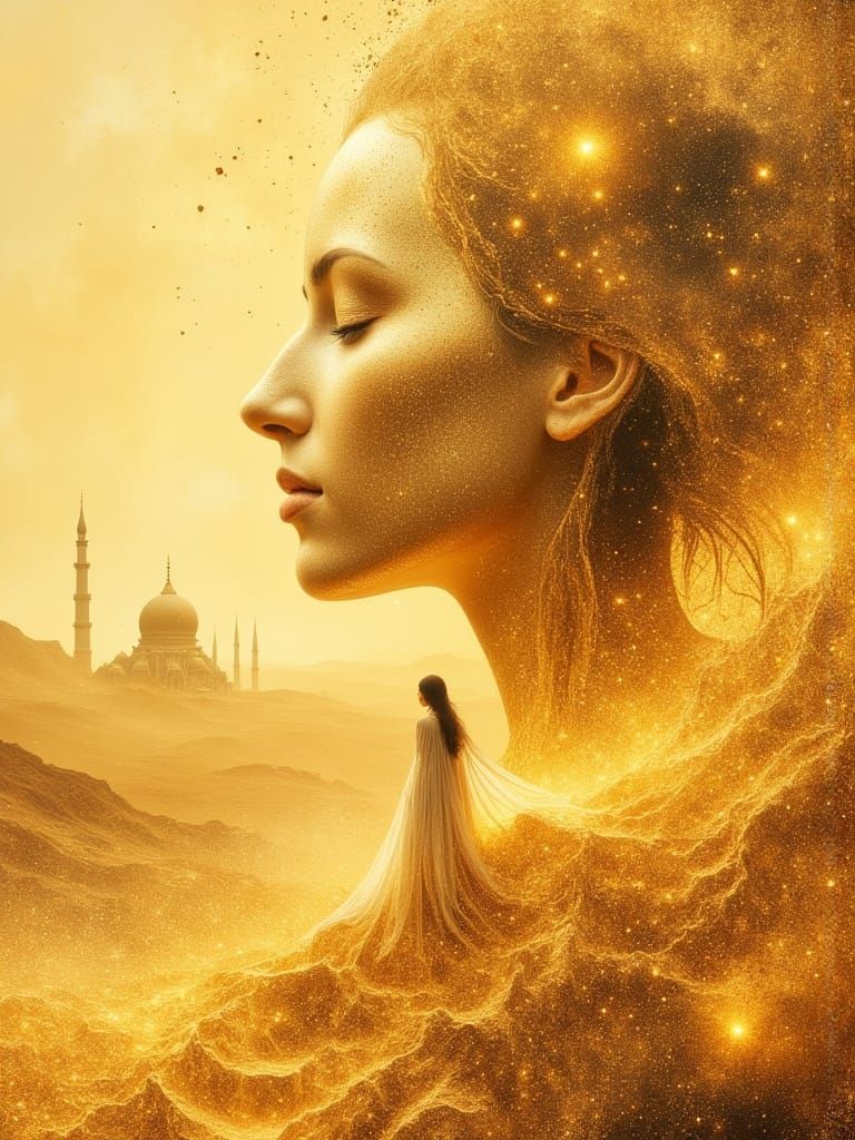 Goddess of Golden Dunes in Ethereal Desert
