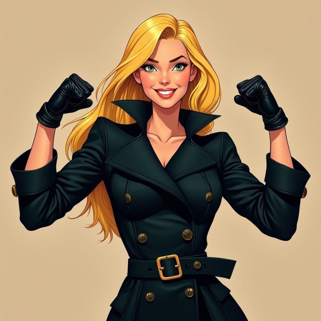 Sleek Noir Superheroine Strikes a Confident Pose