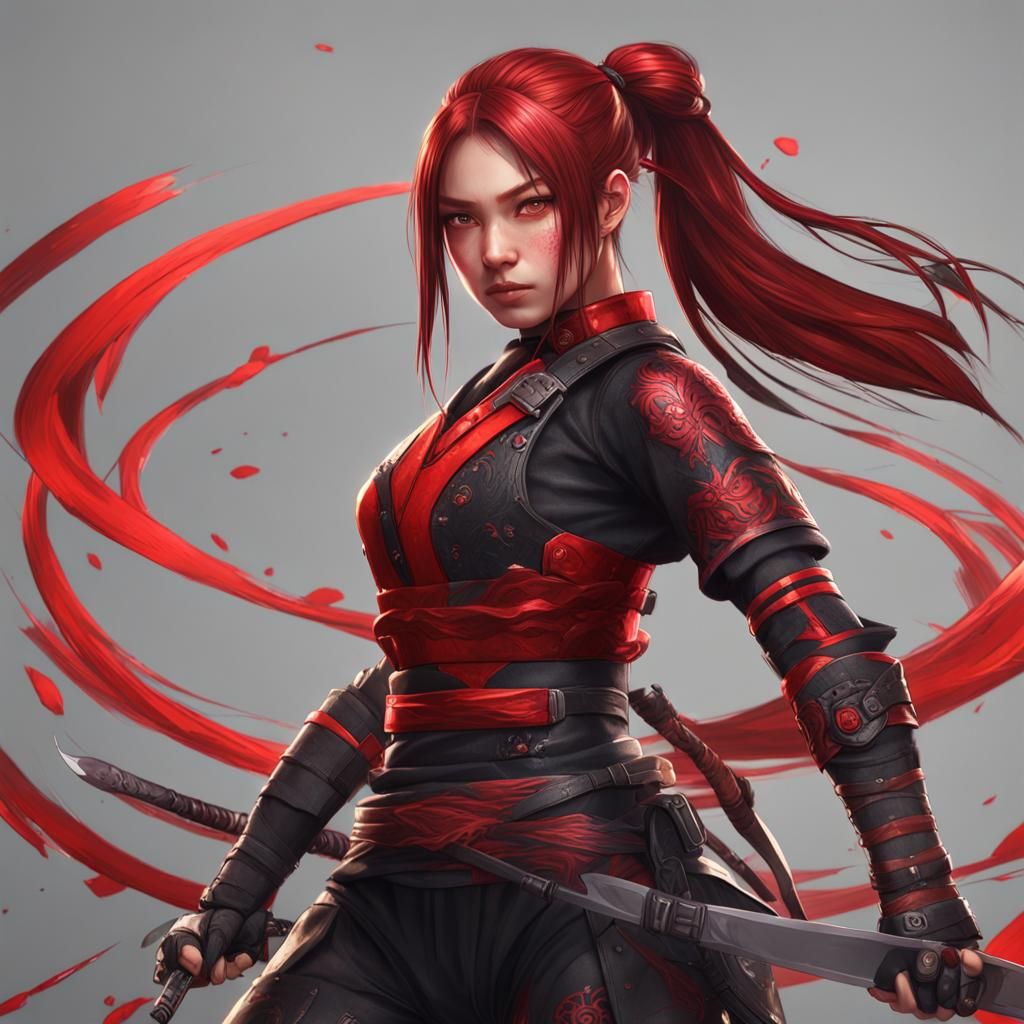 Kunoichi Assassin Portrait with Metallic Hair