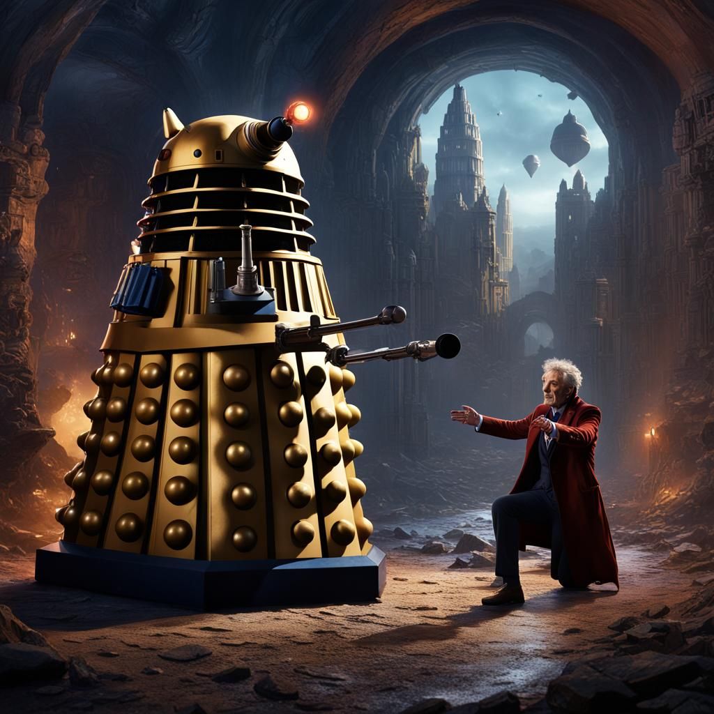 Dr. Who and Dalek Pet: Detailed Fantasy Art