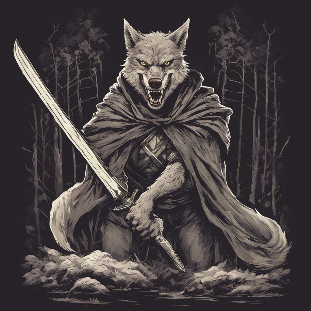 Sinister Hooded Wolf Warrior with Sword