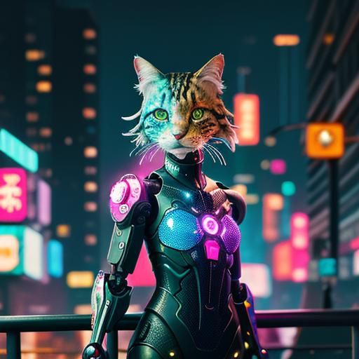 Cyberpunk Cityscape with Cyborg Animals