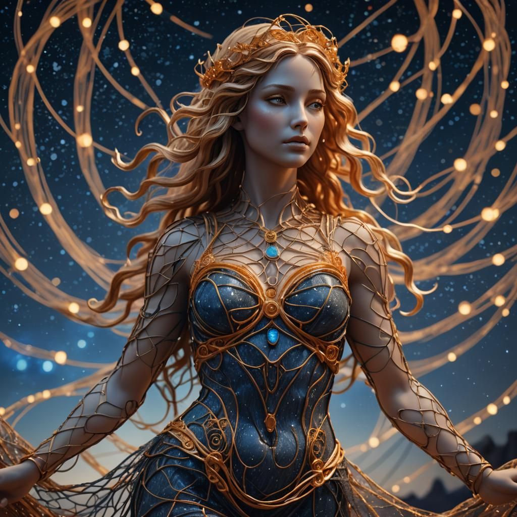 Hyper-Realistic Digital Sculpture of Aphrodite in a Starry N...