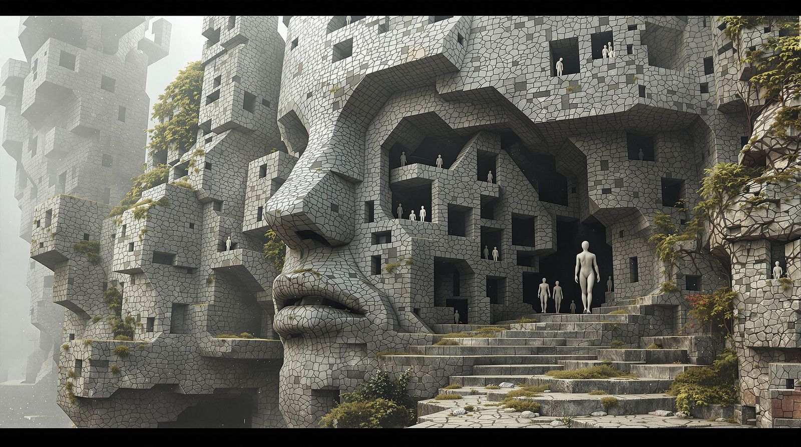 Surreal Brutalist Architecture in Organic Decay