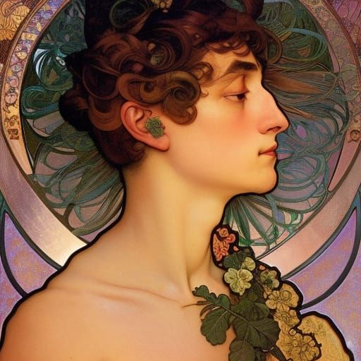 Surreal Portrait in Alphonse Mucha Style