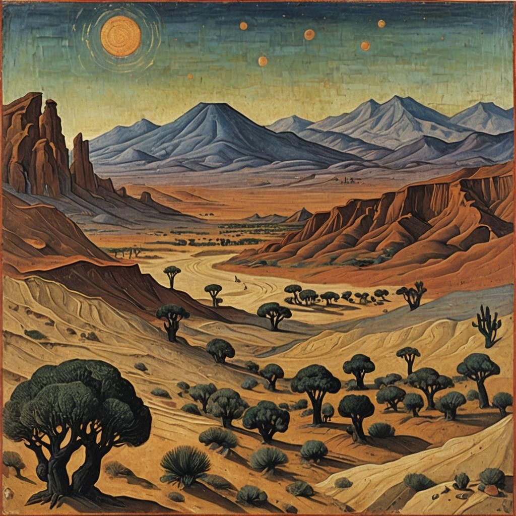 Alien Desert Landscape in Medieval Style