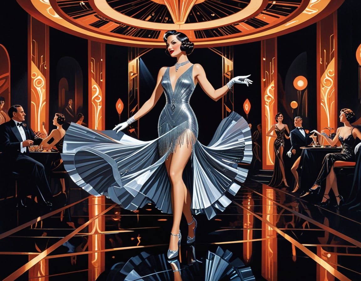 Elegant Lady Dances in Opulent Art Deco Style