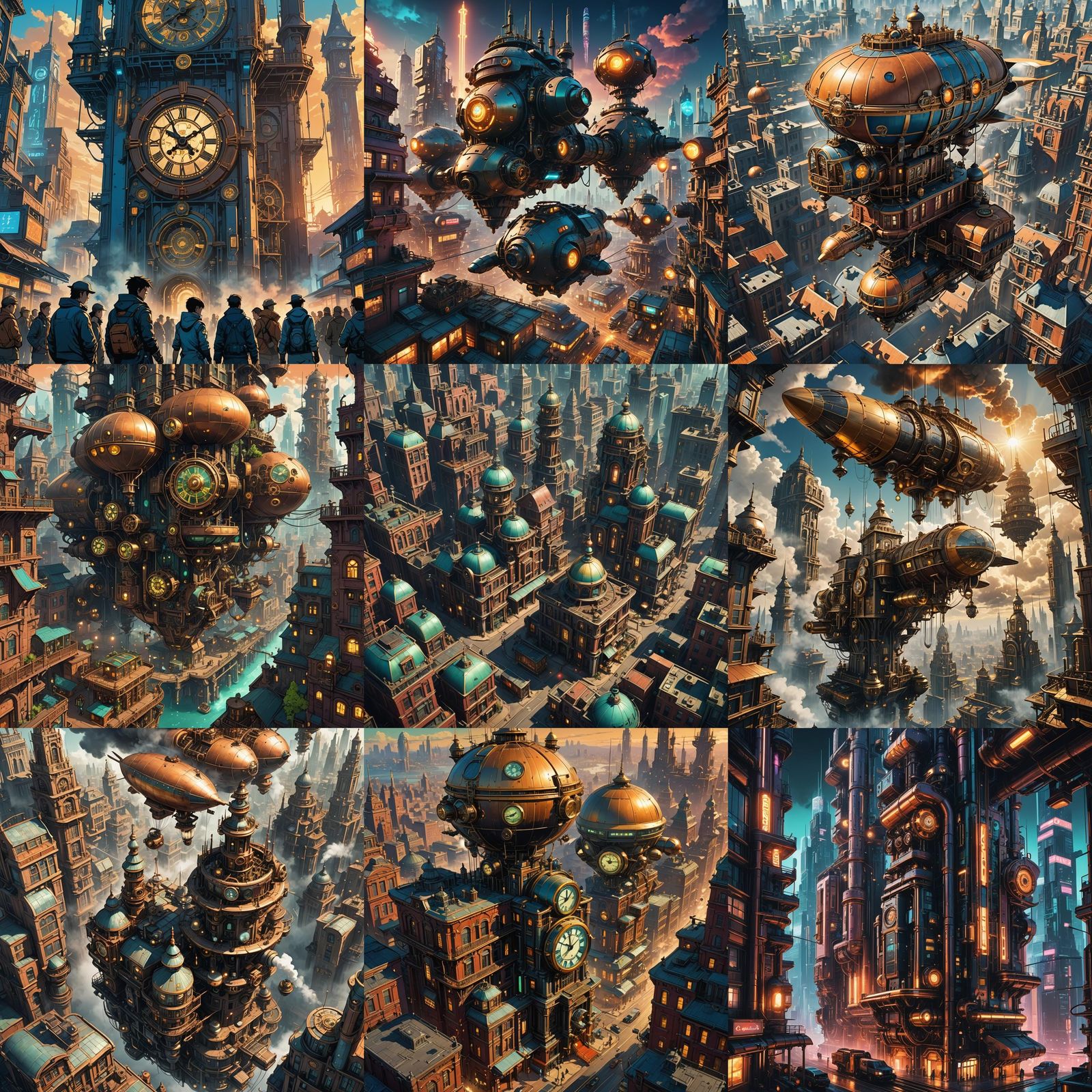 Steampunk Futuristic Metropolis in Anime Style
