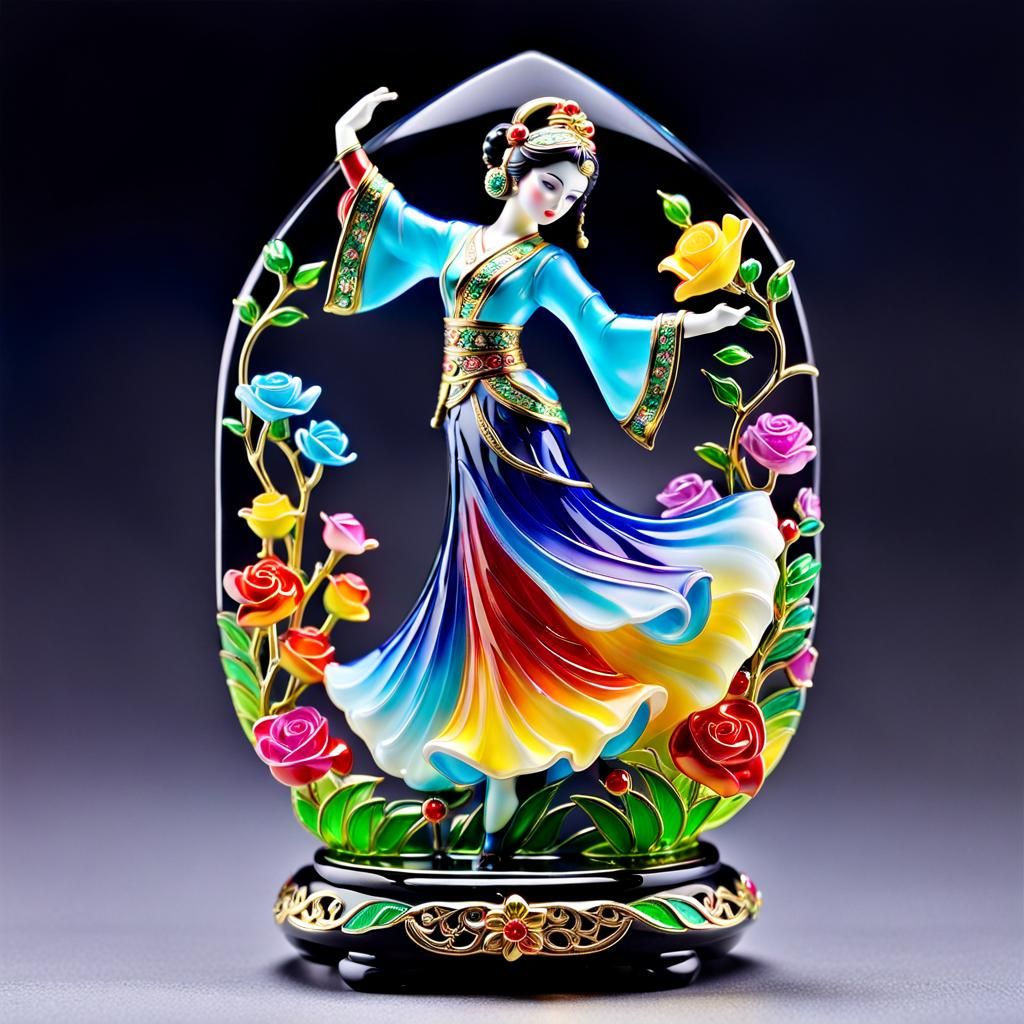 Enameled Glass Figurine of Oriental Dancer