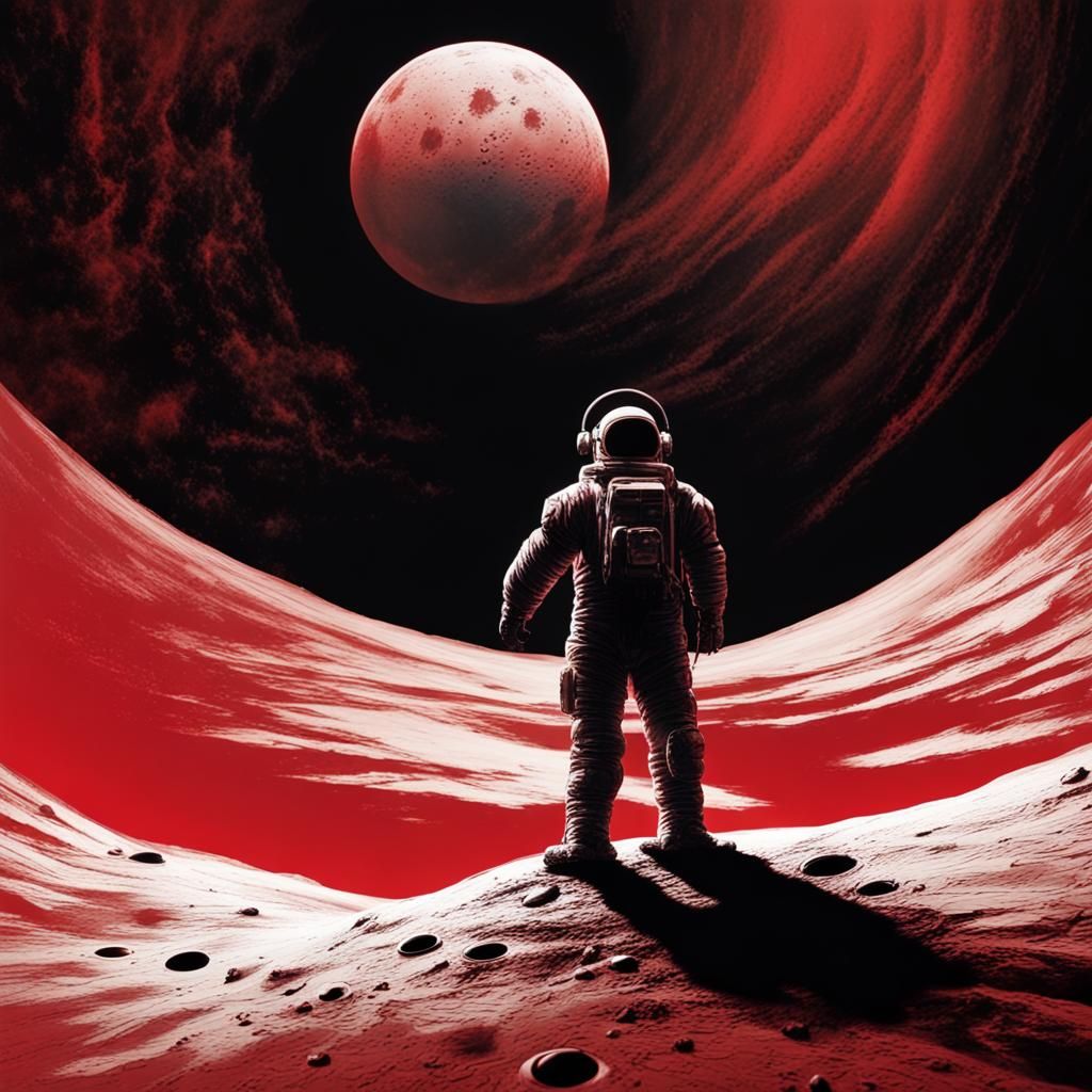 Astronaut Silhouette on Moon with Nebula